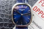 Swiss Copy Patek Philippe Golden Ellipse Blue Dial Steel Case Leather Band 9015 Automatic Watch